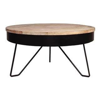 LABEL51 Čierny konferenčný stolík s doskou z mangového dreva  Saran, ⌀ 80 cm, značky LABEL51
