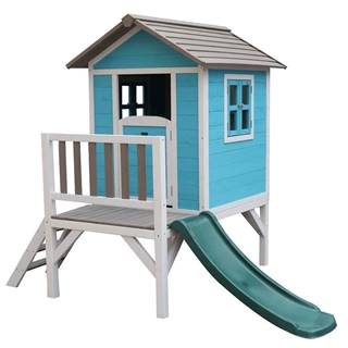 Kondela Drevený záhradný domček pre deti so šmykľavkou modrá/sivá/biela MAILEN, značky Kondela