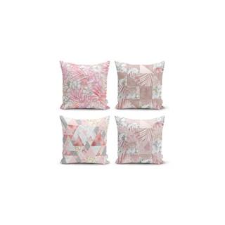 Minimalist Cushion Covers Súprava 4 dekoratívnych obliečok na vankúše  Pink Leaves, 45 x 45 cm, značky Minimalist Cushion Covers