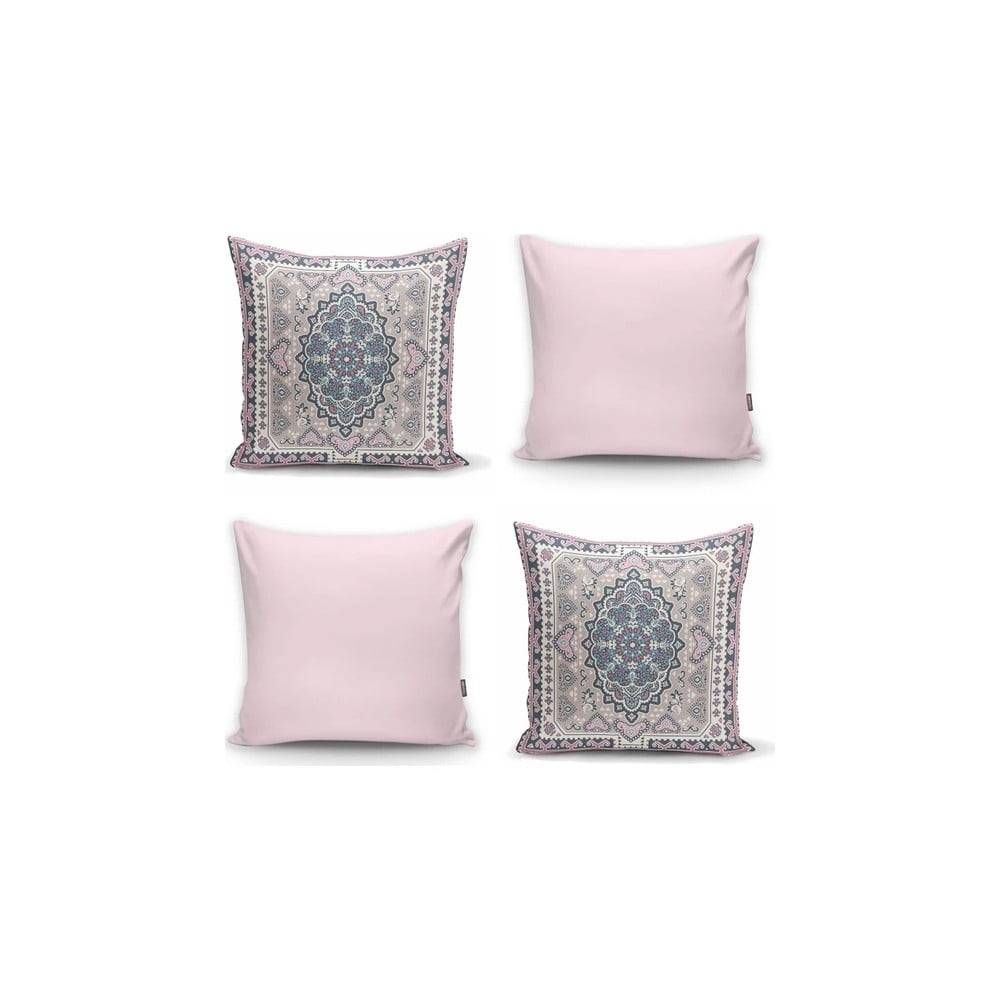 Minimalist Cushion Covers Súprava 4 dekoratívnych obliečok na vankúše  Pink Ethnic, 45 x 45 cm, značky Minimalist Cushion Covers