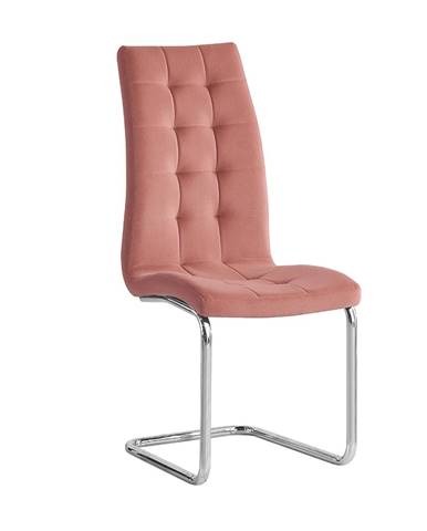 Jedálenská stolička ružová Velvet látka/chróm SALOMA NEW