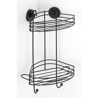 Wenko Čierna rohová dvojposchodová polička do kúpeľne  Vacuum-Loc® Pavia, výška 43 cm, značky Wenko