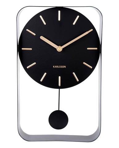 Čierne nástenné hodiny s kyvadlom Karlsson Charm, výška 32,5 cm