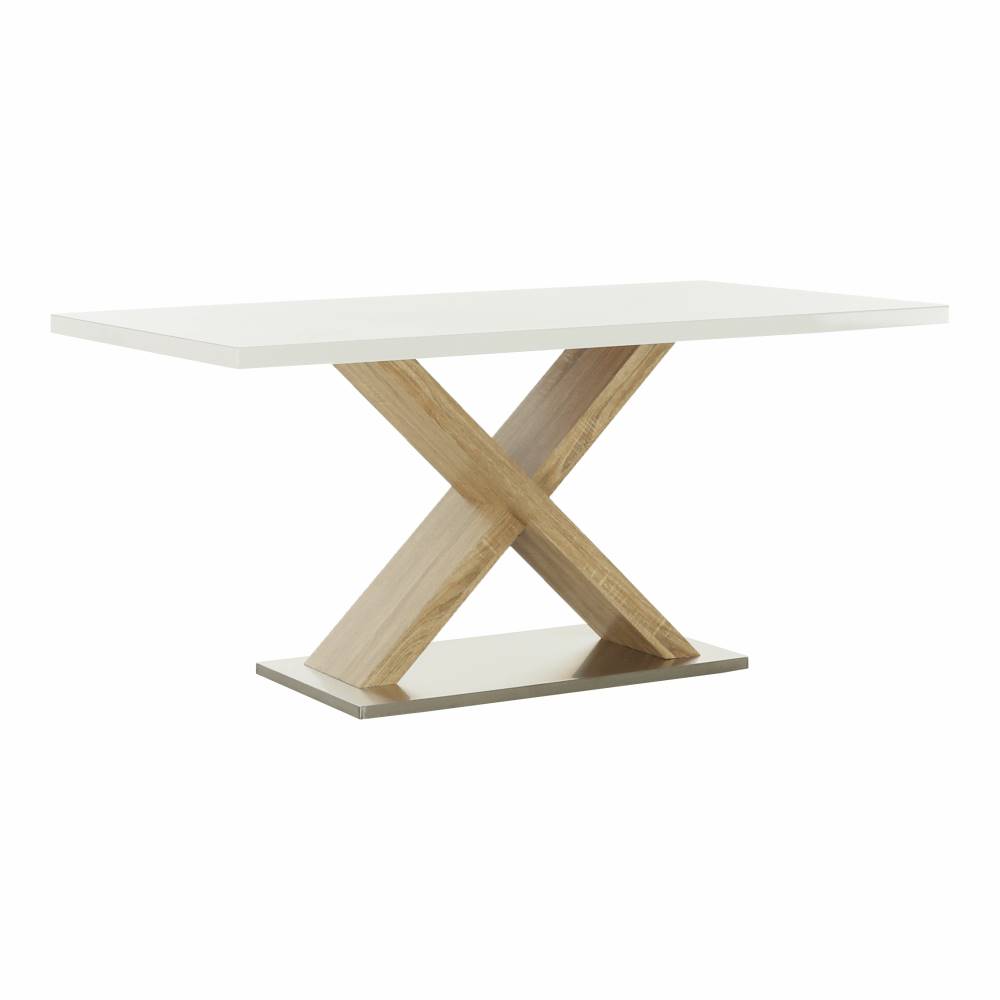 Kondela KONDELA Jedálenský stôl, biela s vysokým leskom HG/dub sonoma, 160x90 cm, FARNEL, značky Kondela