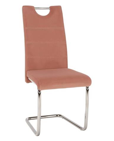 KONDELA Jedálenská stolička, ružová Velvet látka/svetlé šitie, ABIRA NEW
