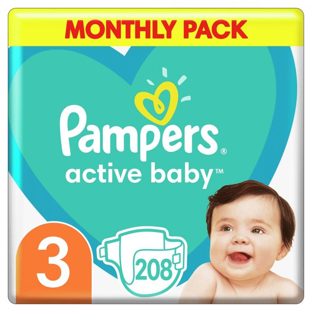PAMPERS  ACTIVE BABY MONTHLY BOX S3 208KS, 6-10KG, značky PAMPERS