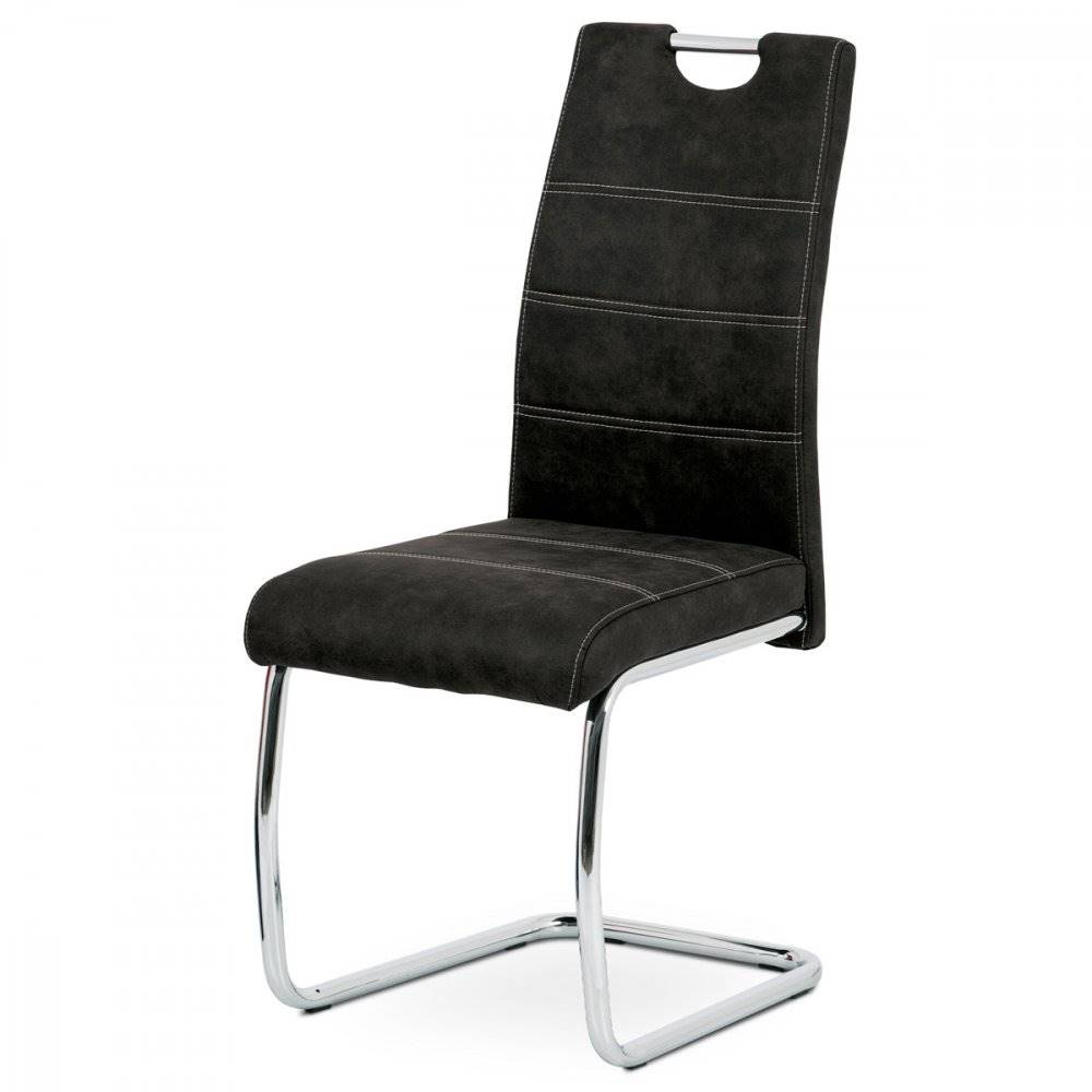 AUTRONIC  HC-483 BK3 Jedálenská stolička, poťah čierna látka v dekore vintage kože, kovová chrómovaná perová podnož, značky AUTRONIC