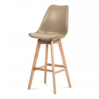 AUTRONIC CTB-801 CAP barová stolička plast, sedák kapučíno ekokoža/nohy masív prírodný buk