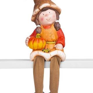 Dekorácia MagicHome Nature, Dievčatko sedí s tekvičkou, keramika, 17x16,50x32 cm