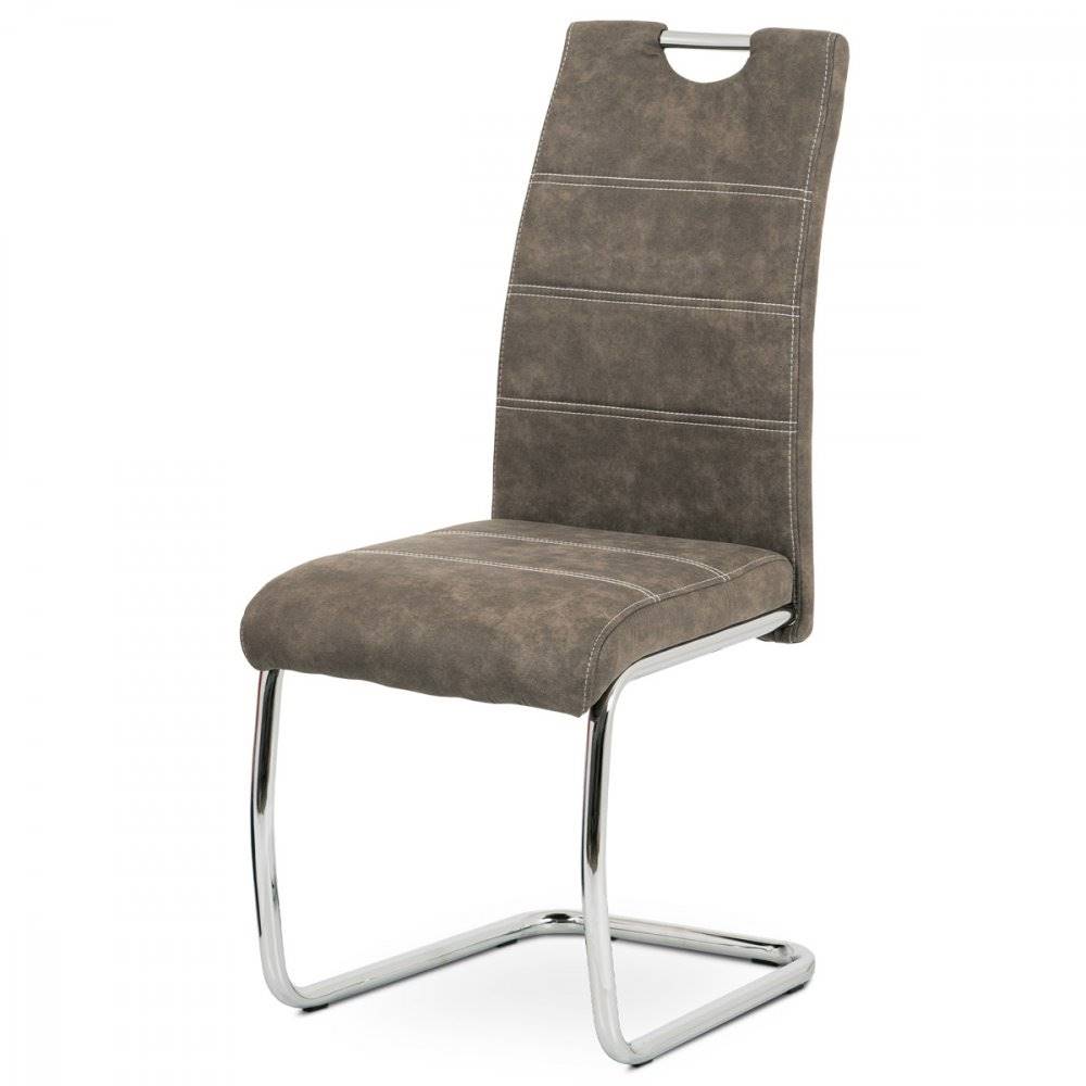 AUTRONIC  HC-483 BR3 Jedálenská stolička, poťah hnedá látka COWBOY v dekore vintage kože, kovová chrómovaná perová podnož, značky AUTRONIC