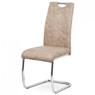 AUTRONIC HC-483 CRM3 Jedálenská stolička, poťah krémová látka COWBOY v dekore vintage kože, kovová chrómovaná perová podnož