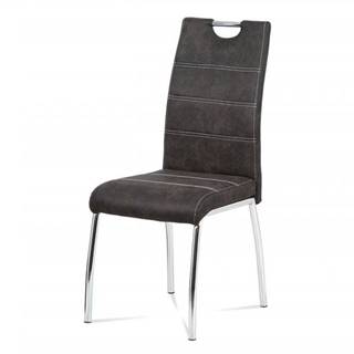 AUTRONIC HC-486 GREY3 Jedálenská stolička, poťah sivá látka COWBOY v dekore vintage kože, biele prešitie, kovová štvornohá chrómovaná podnož