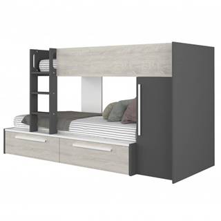 Sconto Poschodová posteľ so skriňou EMMET I pínia cascina/sivá, 90x200 cm, značky Sconto
