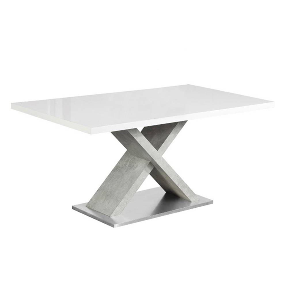 Kondela Jedálenský stôl biela s vysokým leskom HG/betón FARNEL P1 poškodený tovar, značky Kondela
