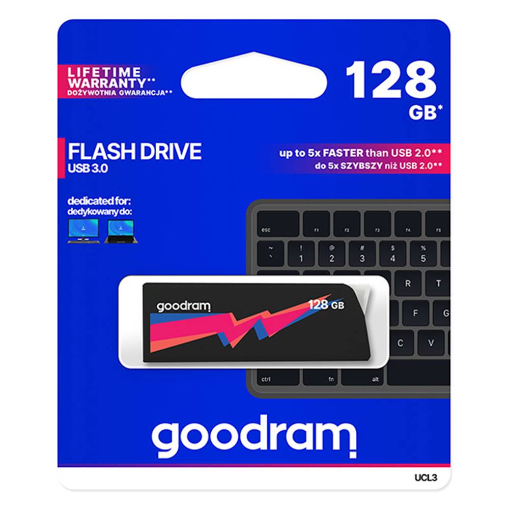 GOODRAM Goodram USB flash disk, USB 3.0, 128GB, UCL3, čierny, UCL3-1280K0R11, USB A, s výsuvným konektorom, značky GOODRAM