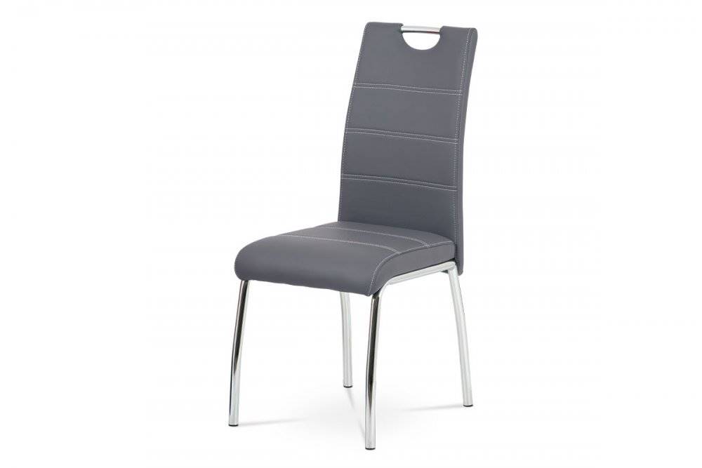 AUTRONIC  HC-484 GREY Jedálenská stolička, poťah sivá ekokoža, biele prešitie, kovová štvornohá chrómovaná podnož, značky AUTRONIC