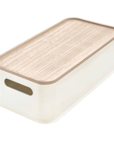 Biely úložný box s vekom z dreva paulownia iDesign Eco Handled, 21,3 x 43 cm