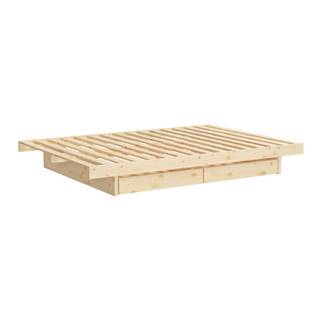 Dvojlôžková posteľ z borovicového dreva s úložným priestorom Karup Design Kanso, 140 x 200 cm