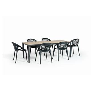 Bonami Selection Záhradná jedálenská súprava pre 6 osôb s čiernou stoličkou Joanna a stolom Thor, 210 x 90 cm, značky Bonami Selection