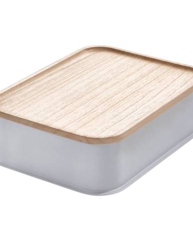 Sivý úložný box s vekom z dreva paulownia iDesign Eco, 21,3 x 30,2 cm