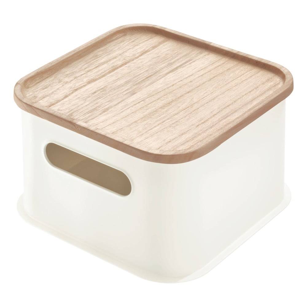 iDesign Biely úložný box s vekom z dreva paulownia  Eco Handled, 21,3 x 21,3 cm, značky iDesign