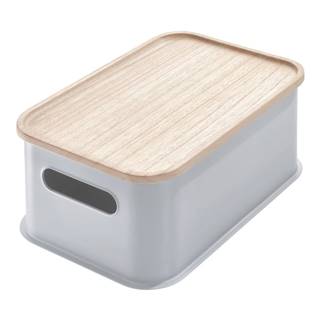 iDesign Sivý úložný box s vekom z dreva paulownia  Eco Handled, 21,3 x 30,2 cm, značky iDesign