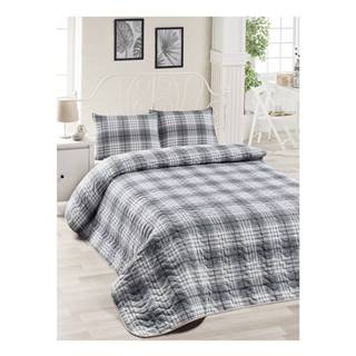 EnLora Home Set sivej bavlnenej prikrývky cez posteľ a 2 obliečok na vankúše Harro Mento, 200 × 220 cm, značky EnLora Home