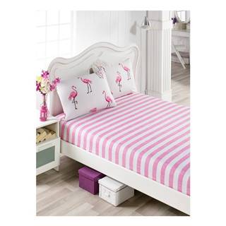 EnLora Home Súprava bavlnenej ružovej plachty a 1 obliečky na vankúš na jednolôžko Flamingos, 100 × 200 cm, značky EnLora Home