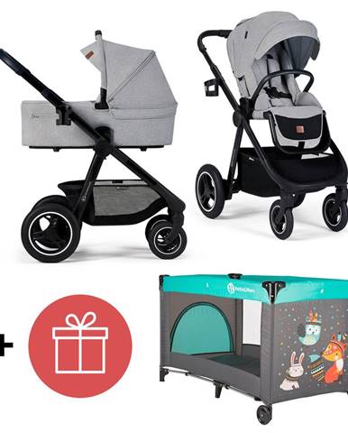 KINDERKRAFT Kočík Everyday 2v1 Light Grey + PETITE&MARS Postieľka cestovná Koot - Fox Aqua