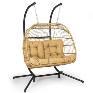 Blumfeldt Biarritz Double, závesné kreslo, dvojmiestne sedadlo, vankúš, polyester, hliník, polyratan, 260 kg