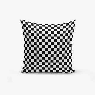 Minimalist Cushion Covers Čierno-biela obliečka na vankúš s prímesou bavlny  Black White Ekose, 45 × 45 cm, značky Minimalist Cushion Covers