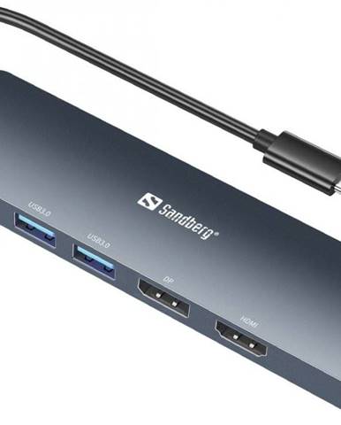 Sandberg USB-C 8K Display Dock, dokovací stanice HDMI, DisplayPort, 2xUSB 3.0, USB-C PD 100W, RJ45