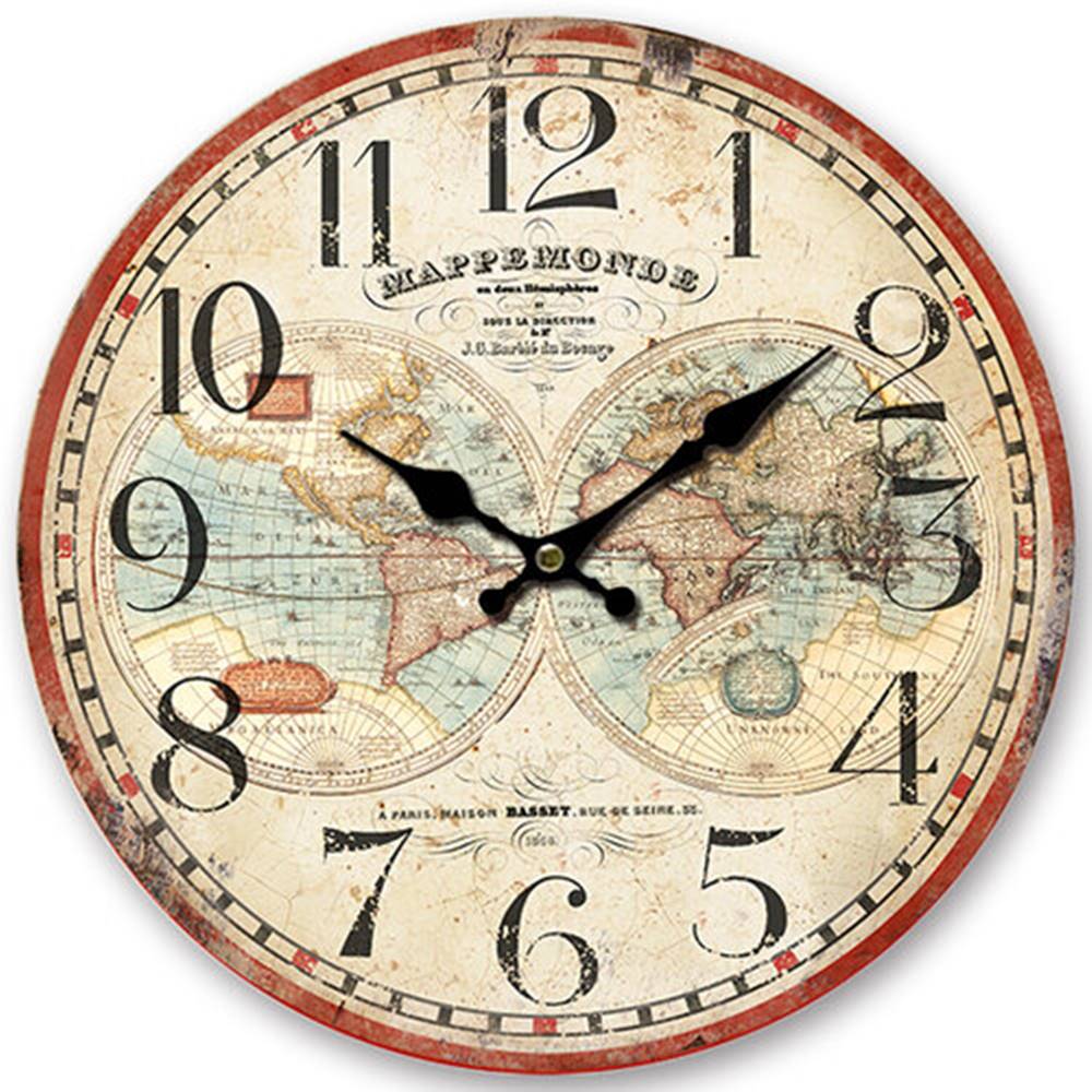 Rappa Drevené nástenné hodiny Mappemonde, pr. 34 cm, značky Rappa