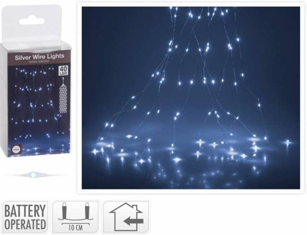Kinekus Svetlo vianočné kaskáda 40 LED studené biele, baterky, vnútorné, značky Kinekus