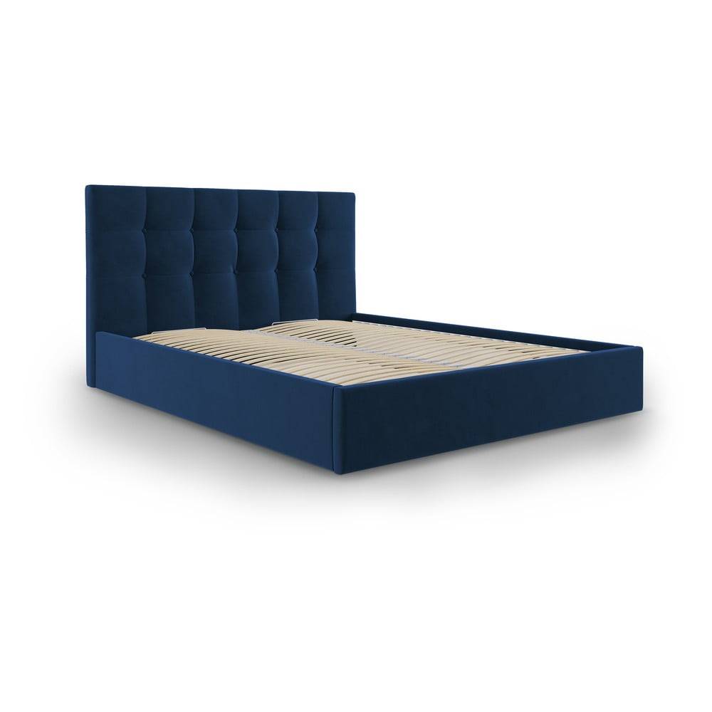Mazzini Beds Tmavomodrá zamatová dvojlôžková posteľ  Nerin, 160 x 200 cm, značky Mazzini Beds