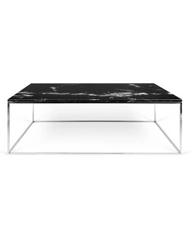Čierny mramorový konferenčný stolík s chrómovými nohami TemaHome Gleam, 75 x 120 cm