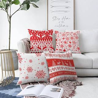 Minimalist Cushion Covers Súprava 4 vianočných žinylkových obliečok na vankúš  Red Snowflakes, 55 x 55 cm, značky Minimalist Cushion Covers