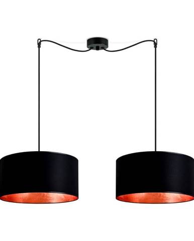 Čierne dvojramenné závesné svietidlo s vnútrom v medenej farbe Sotto Luce Mika