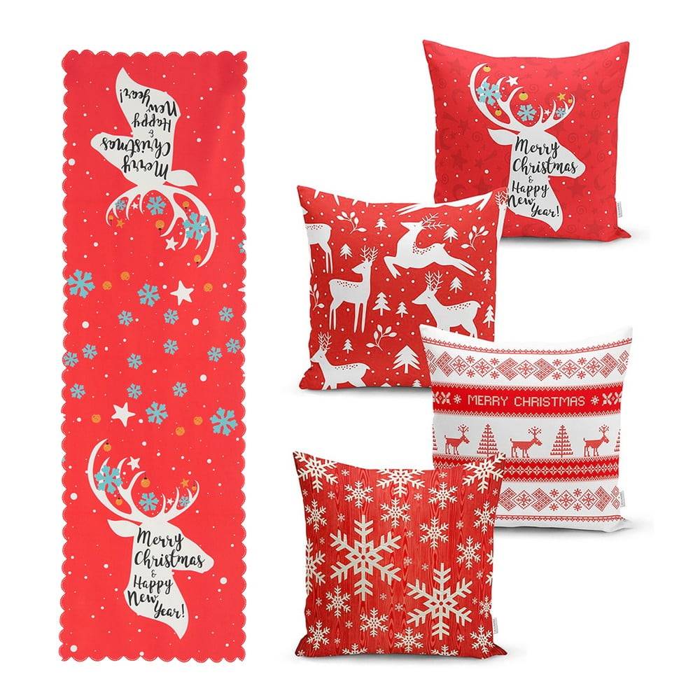 Minimalist Cushion Covers Súprava 4 vianočných obliečok na vankúš a behúň na stôl  Joy, značky Minimalist Cushion Covers
