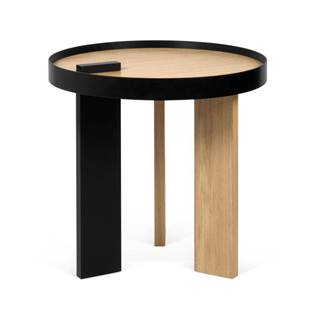 Príručný stolík v dubovom dekore s čiernymi detailmi TemaHome Bruno