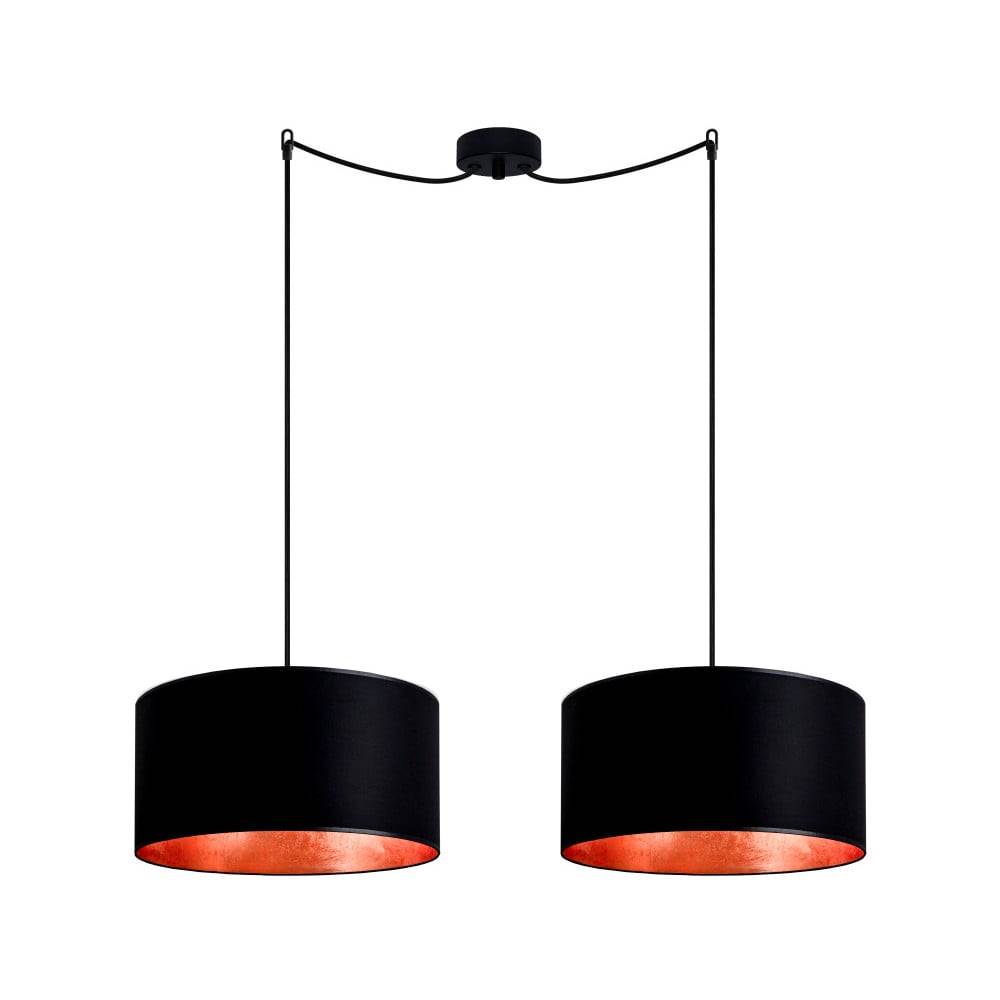 Sotto Luce Čierne závesné dvojramenné svietidlo s vnútrom v medenej farbe  Mika, ⌀ 36 cm, značky Sotto Luce