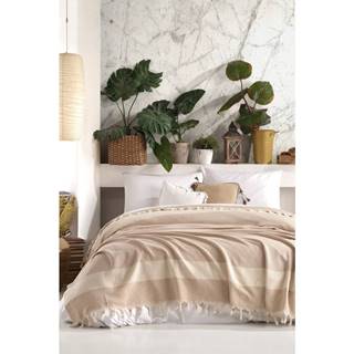 Viaden Béžový bavlnený pléd cez posteľ  Şeritli, 200 x 230 cm, značky Viaden