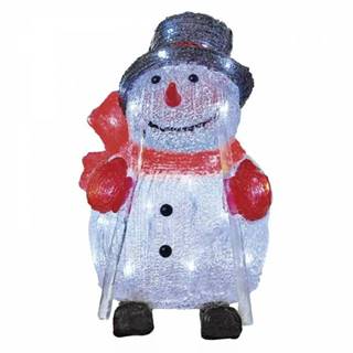 LED vianočný snehuliak na lyžiach, 28 cm, vonkajší aj vnútorný, studená biela, časovač