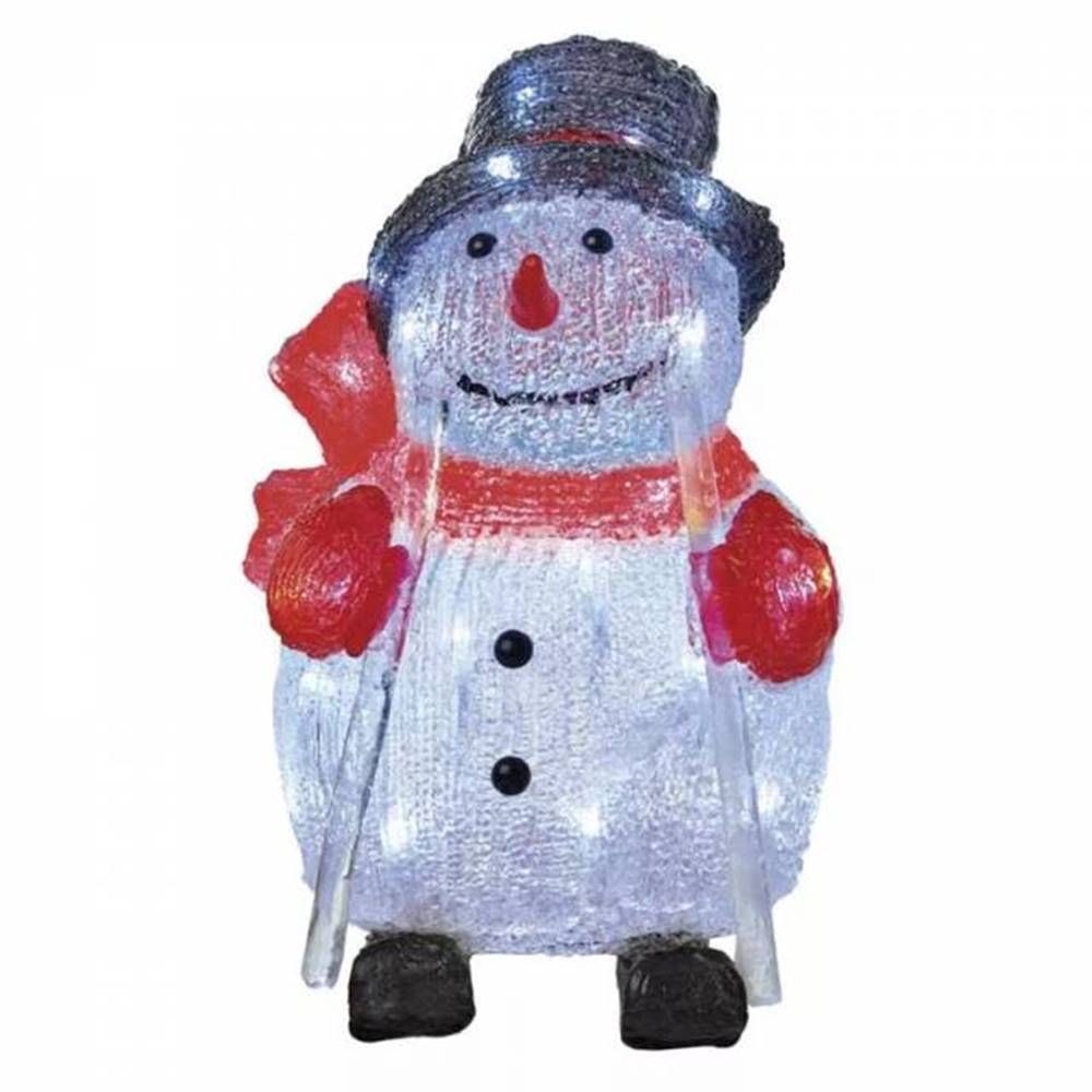 Kinekus LED vianočný snehuliak na lyžiach, 28 cm, vonkajší aj vnútorný, studená biela, časovač, značky Kinekus