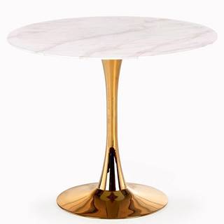 Stôl Casemiro 90 Sklo/Oceľ – Biely Marmur/Zlatá