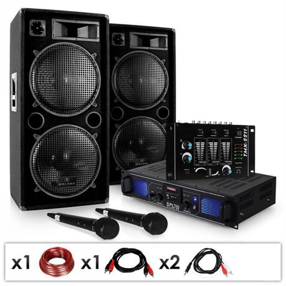 Electronic-Star  DJ SADA „DJ-20.1“, PA zosilňovač, PA reproduktor, mixážny pult, mikro kábel, 2000 W, značky Electronic-Star