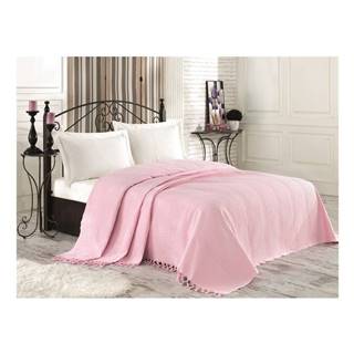 Şaheser Ružový bavlnený pléd cez posteľ na dvojlôžko Clemence, 220 × 240 cm, značky Şaheser