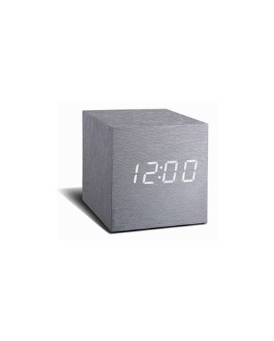 Sivý budík s bielym LED displejom Gingko Cube Click Clock