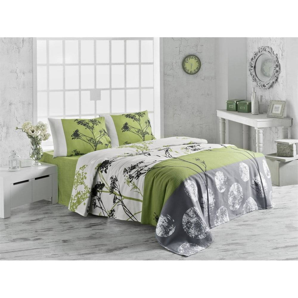 Victoria Ľahká bavlnená prikrývka cez posteľ na dvojlôžko Belezza Green, 200 × 230 cm, značky Victoria