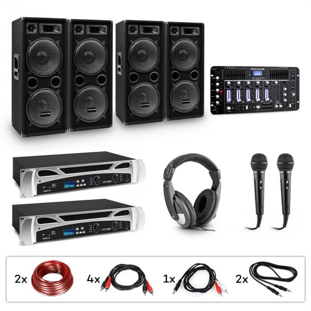 Electronic-Star  eStar Bass-Party Pro, DJ systém, sada, 2 x PA zosilňovač, DJ mixér, 4 x subwoofer, značky Electronic-Star